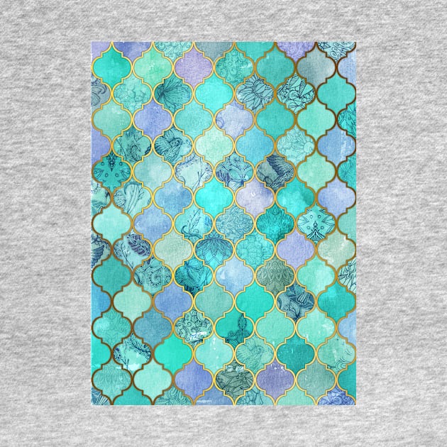 Cool Jade & Icy Mint Decorative Moroccan Tile Pattern by micklyn